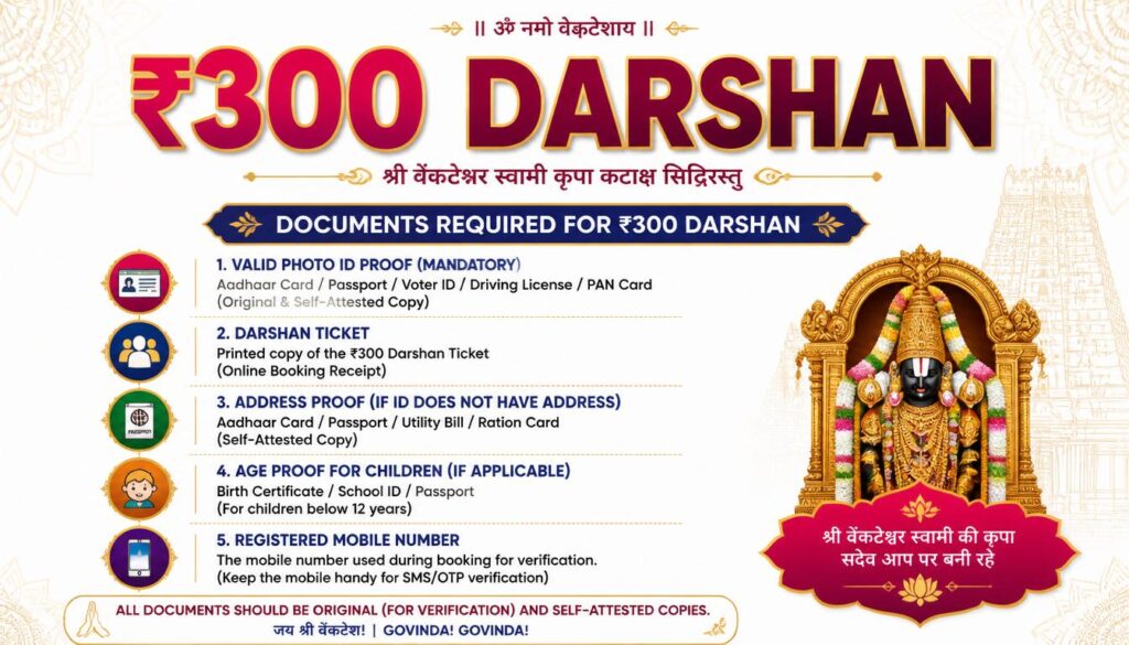 Documents Required for ₹300 Darshan