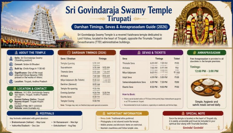 Sri Govindaraja Swamy Temple Tirupati Darshan Timings