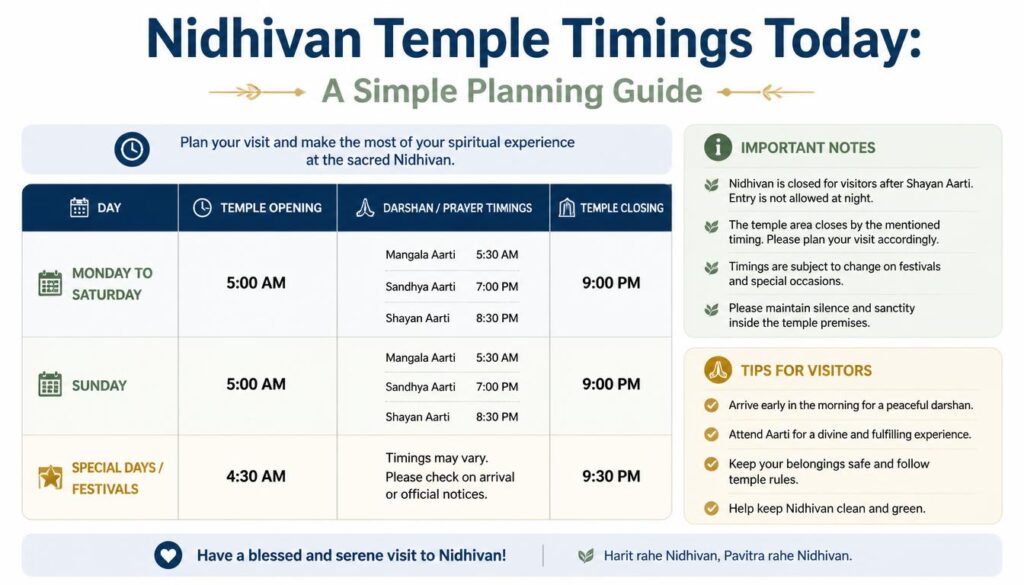 Nidhivan Temple Timings Today