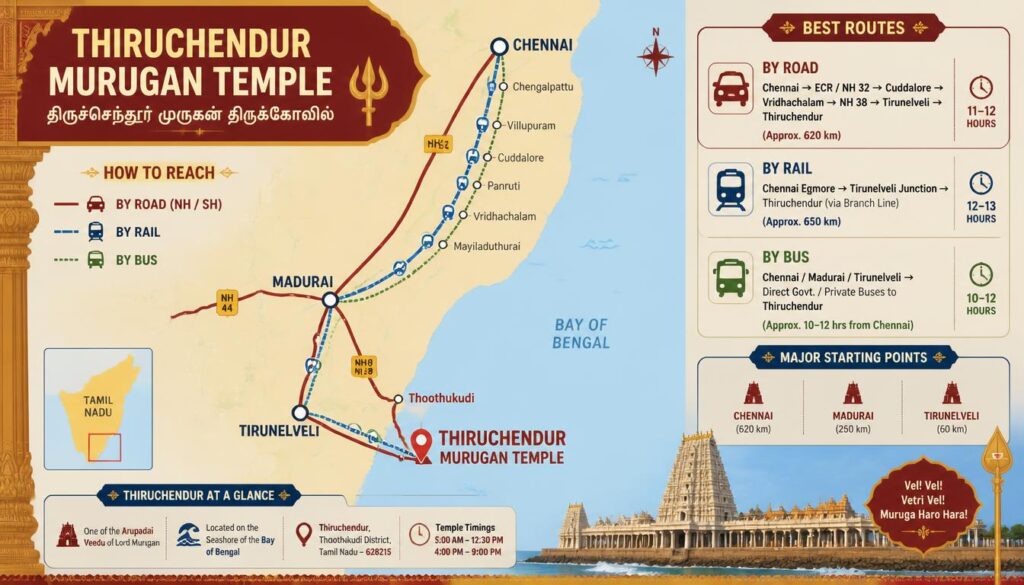Reach Thiruchendur Murugan Temple