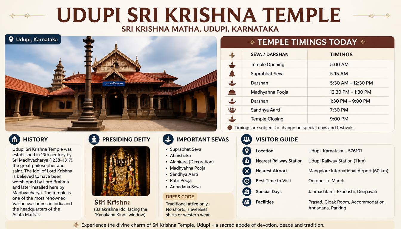 Udupi Sri Krishna Temple Timings Today