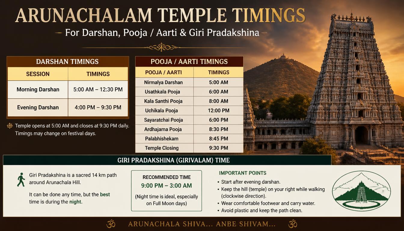 Arunachalam Temple Timings for Darshan