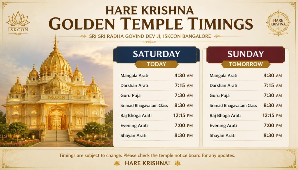 Hare Krishna Golden Temple Timings Today